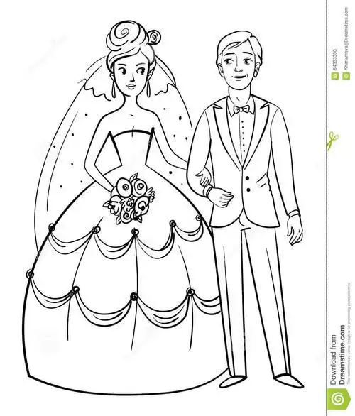 手绘 线稿 10191300 竖版 竖屏简约婚礼新娘新郎新娘新郎简笔画图片