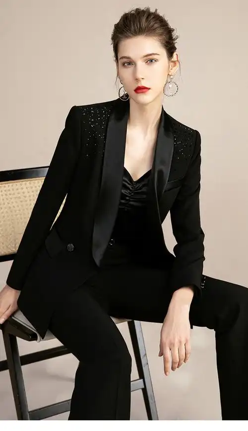 ad干练气质女士套装新款洋气职业装礼服西装高端醋酸西服正装西装m