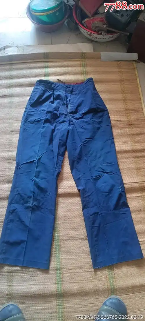 怀旧老式蓝布补丁前开门裤