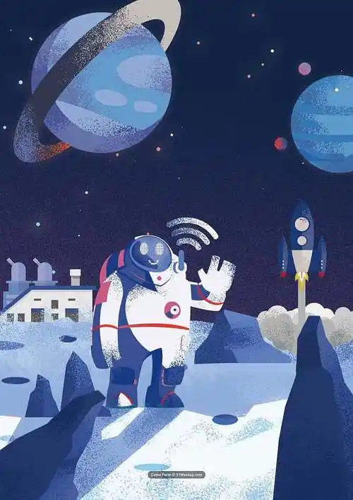 人工智能机器人未来科技科学卡通手绘漫画插画场景psd模板08平面设计