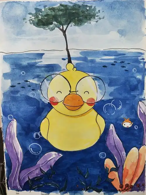 想象的画一个圆嘟嘟的鸭子, br>它在水里游泳 br>还有一个小伙伴陪伴