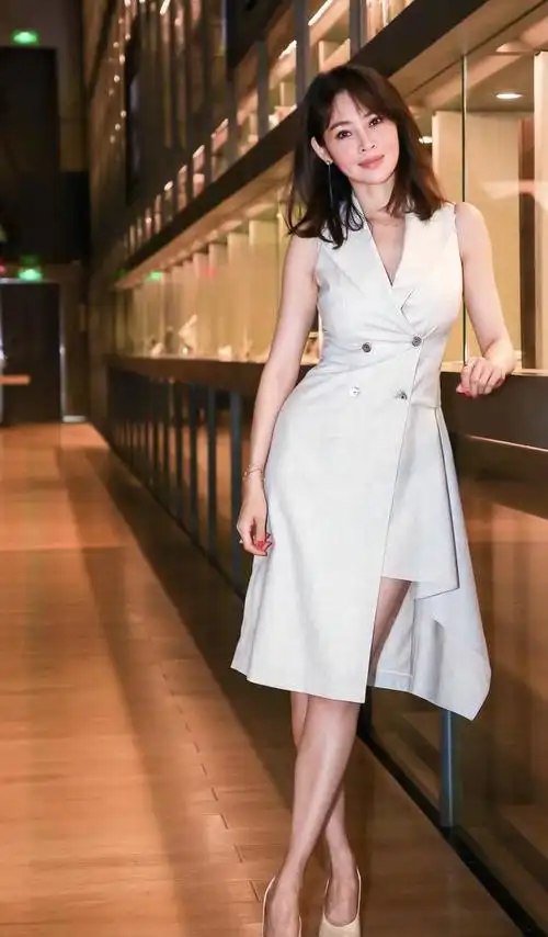 37岁于明加身材真有"料",锁骨发搭配白色紧身连衣裙,凹凸有致_手机