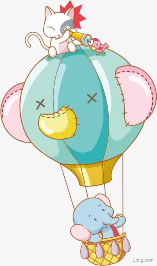 坐在热气球上的大象png素材透明免抠图片卡通手绘