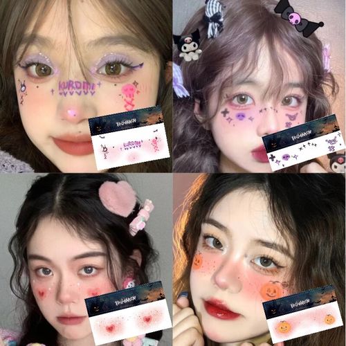 万圣节水印贴纸 腮红血丝脸贴万圣节纹身贴创意元气少女可爱鬼妆容