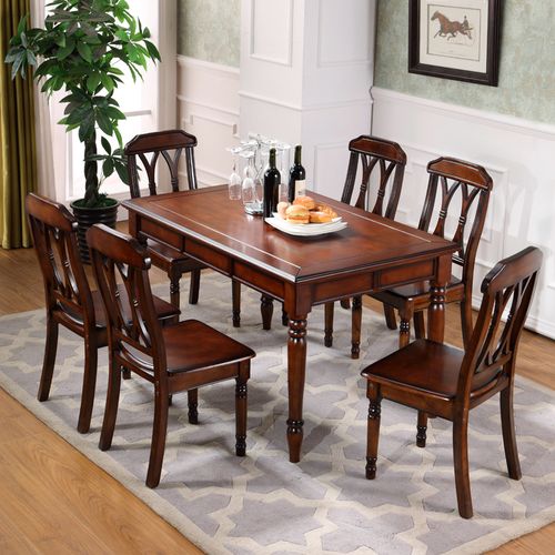 冬巢 美式乡村全实木餐桌椅组合小户型家具家用46人吃饭桌长方形餐桌