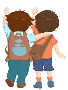 手绘卡通两个背着书包的小男孩