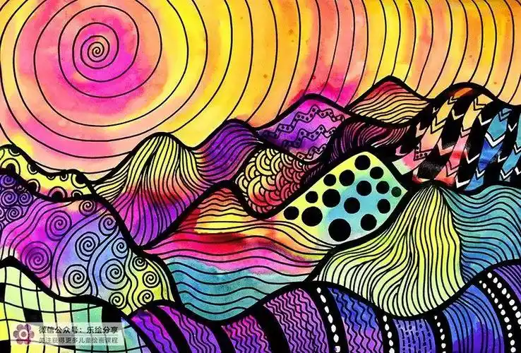 创意儿童画教程美丽的线条与色彩画山川河流