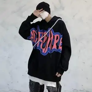 高街涂鸦字母连帽卫衣男秋季加肥大码ins潮胖子嘻哈宽松运动外套