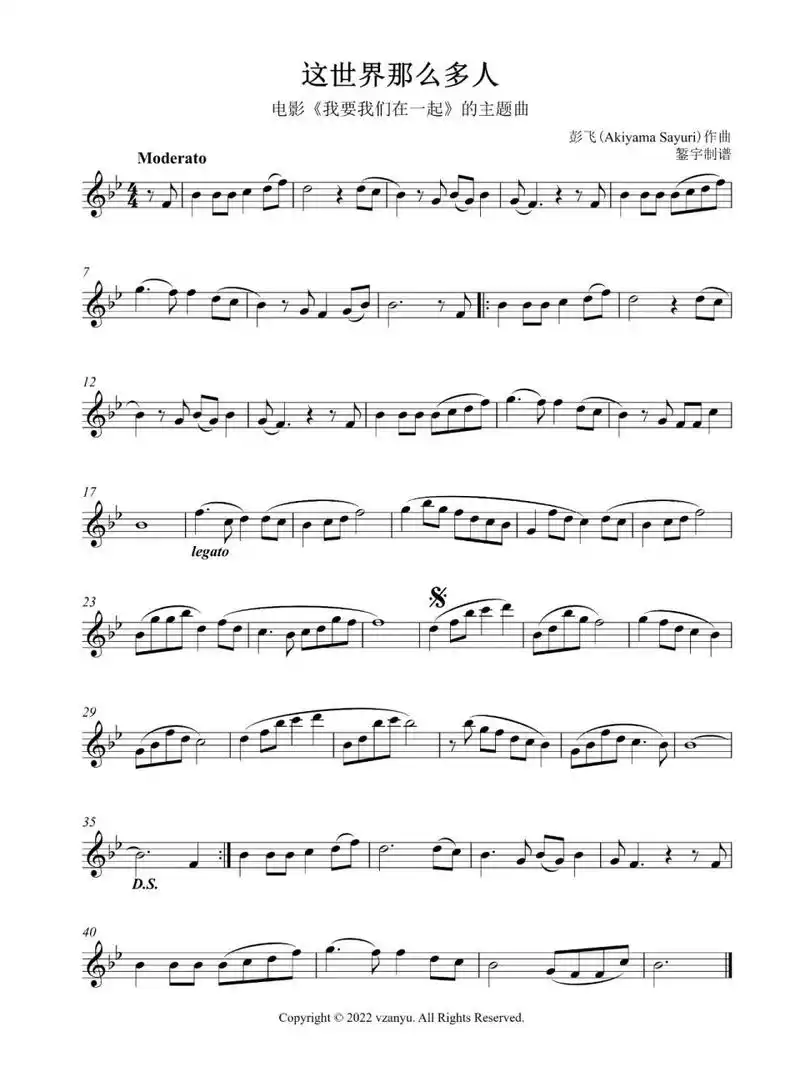 《这世界那么多人》长笛,单簧管器乐五线谱 图1:降b调 图2:c调 图3:d