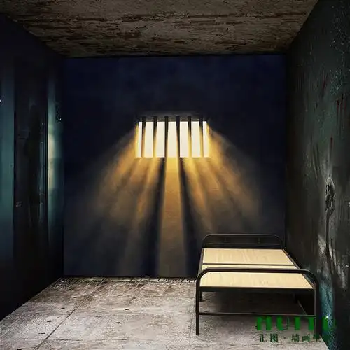 剧本杀监狱背景墙纸恐怖屋密室逃脱换装馆拍照壁纸轰趴主题房墙布