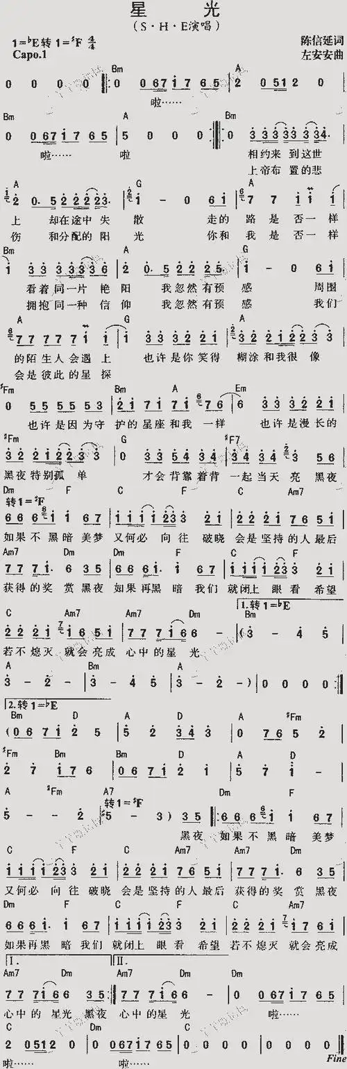 she-星光_歌谱简谱_哆来咪123曲谱网