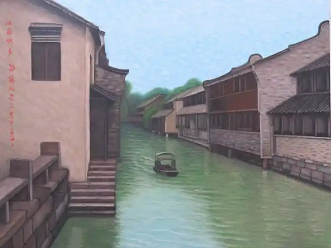 油画《江南水乡-乌镇风景二》(65x50cm)