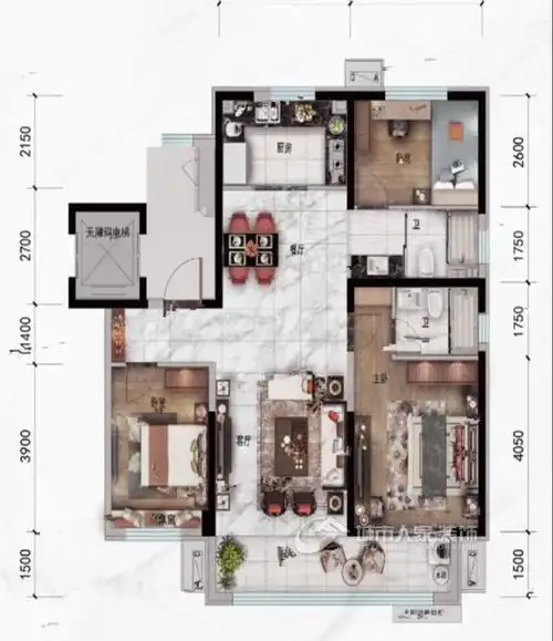 碧桂园·玖中堂三室两厅两卫户型图_三室两厅两卫户型设计图-城市人家