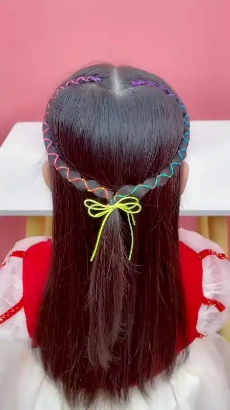 全民最火编发#儿童彩带编发慢动作教程-全民小视频