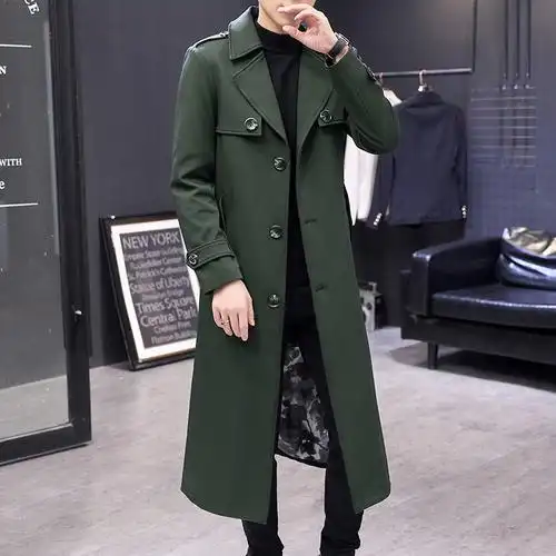 春秋男士长款风衣时尚修身过膝盖大衣黑色高个子披风青年长版外套