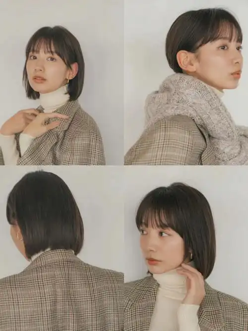 利落顺滑的质感表现出清新优雅的女性魅力,时下流行的前长后短bob发型