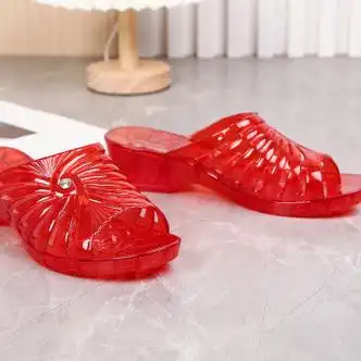 恩若凡女凉拖鞋外穿坡跟水晶凉鞋中跟凉夏时尚加厚塑料网红透明一字拖