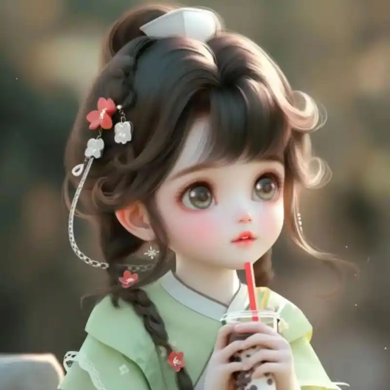 抹茶绿小清新萌娃小男孩小女孩手握奶茶超可爱萌萌哒的头像#萌娃 - 抖