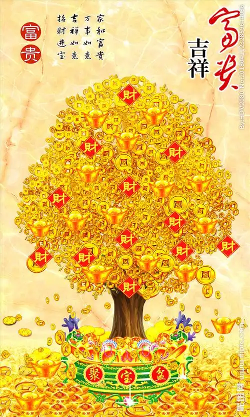 富贵吉祥金色发财树大理石玄关图片