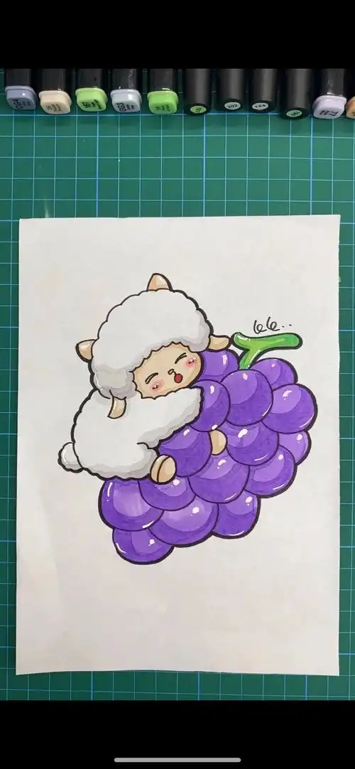吃葡萄的小羊,每天更新不同的创意简笔画,宝宝们一定要动起手哦 - 抖