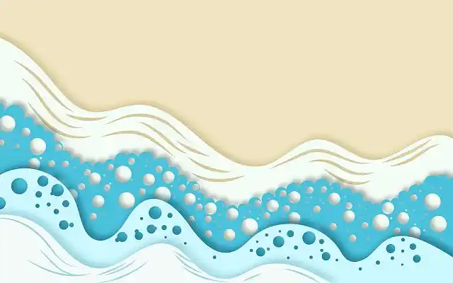 蓝色剪纸风夏日海滩渐变海浪背景插画漫步沙滩唯美夏天海边插画夏天