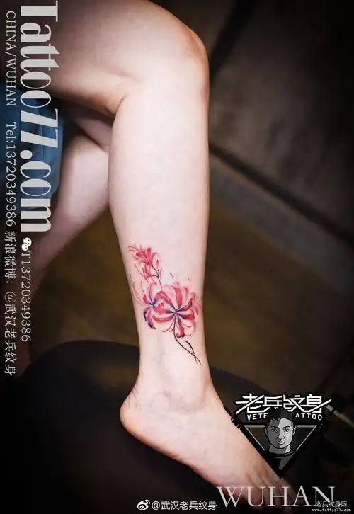 脚踝色彩彼岸花纹身图案