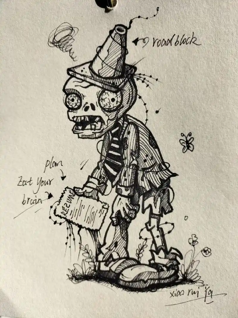 挑战100天绘画|78day.今日份的路障僵尸03 #原创# - 抖音