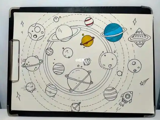 神秘的宇宙 马克笔简笔画 油画棒儿童画六岁油画棒马克笔儿童画简