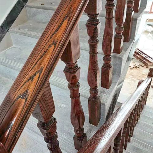 扶手定制实木楼梯室内红橡开放栏杆立柱木质楼梯扶手