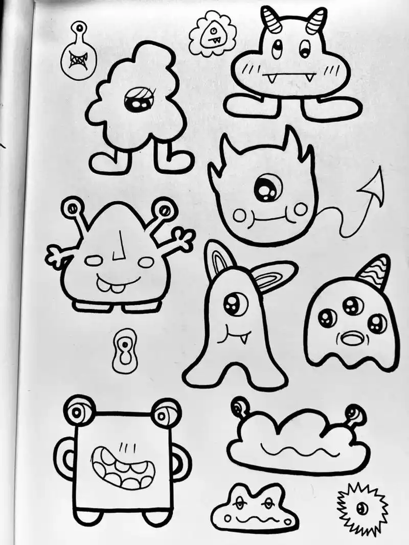 2|100 挑战100张简笔画素材 小怪兽篇 哈喽小伙伴们好,第二张素材来啦