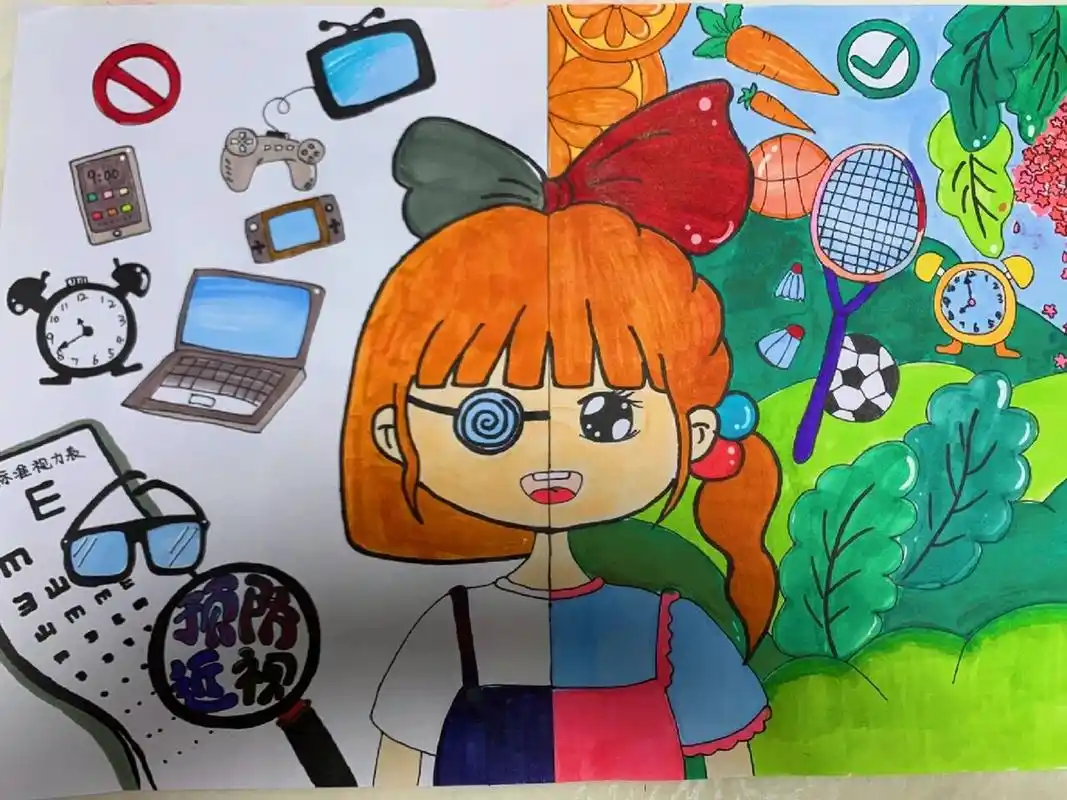爱眼护眼,爱护眼睛预防近视,主题画 保护视力,儿童手绘创意画 帮小