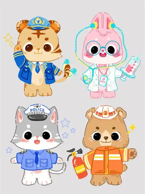 可爱卡通动物素材手绘插画简笔画