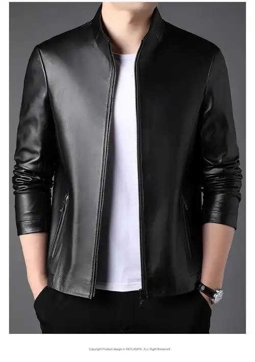 恒源祥真皮皮衣男士立领纯色休闲保暖潮流男装上衣绵羊皮皮夹克男单皮