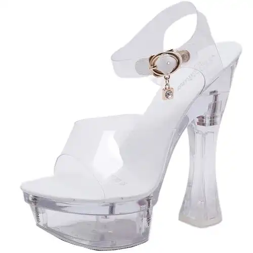 婚纱演艺水晶鞋 厚底 大码 粗跟透明凉鞋 - 女鞋 - 备货网