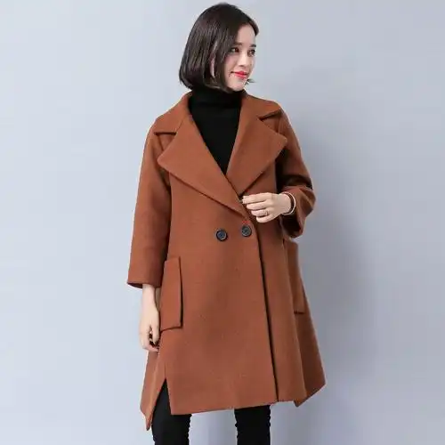 黑色大衣女中长款加厚2017冬装宽松大码胖mm呢子斗篷毛呢外套女装