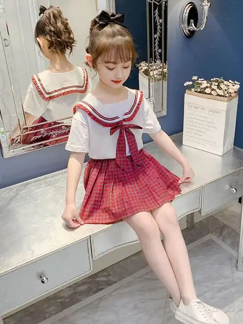 女童jk套装夏天短袖衬衫校服百褶裙两件套学院风812岁儿童2022夏季款