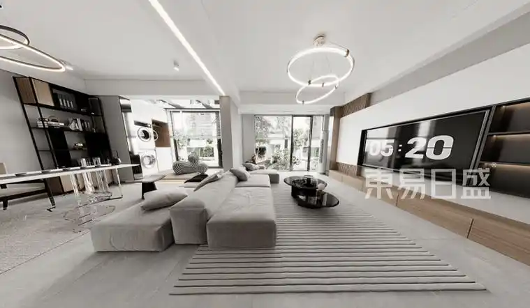 客厅装修图集卧室主卧背景做了很写意的颜色分割,搭配床头墙板的组合