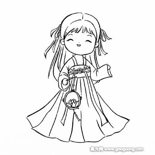 汉服少女过中秋简笔画教程人物手绘超可爱的简笔画女孩古风汉服小女孩