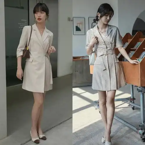 今年夏天这样穿"西装裙",既利落又正式,配对鞋子显气场