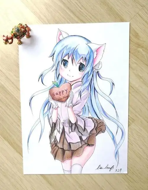 画卡通人物彩铅画动漫人物简笔画七笺木彩铅古风妹子古风美女铅笔手绘