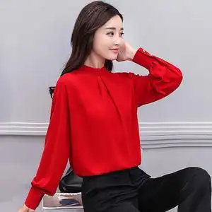 纯色红色雪纺衬衫图片