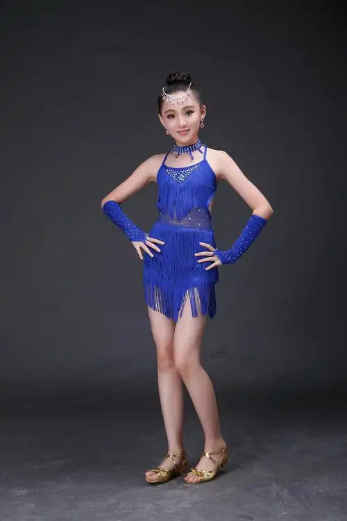 拉丁舞裙儿童演出服女孩2017少儿表演比赛服装新款亮片流苏跳舞蹈宝