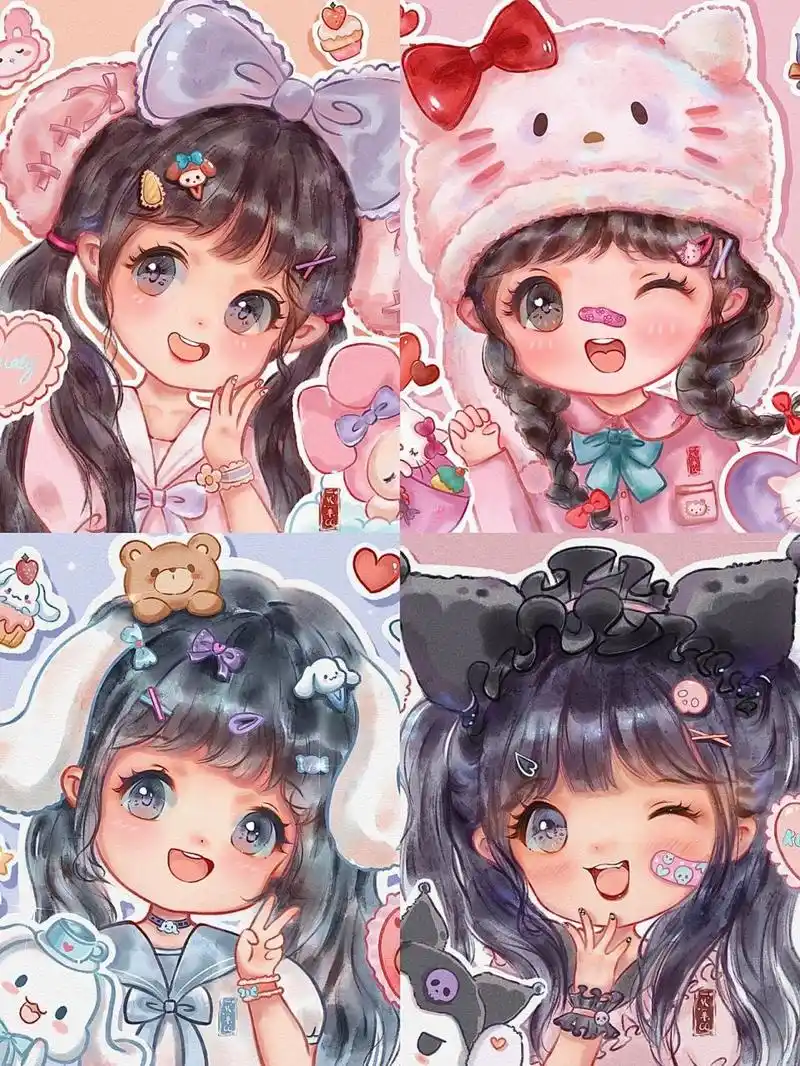 美乐蒂/凯蒂猫/玉桂狗/库洛米q版闺蜜头像 三丽鸥系列|凑齐四宫格可爱