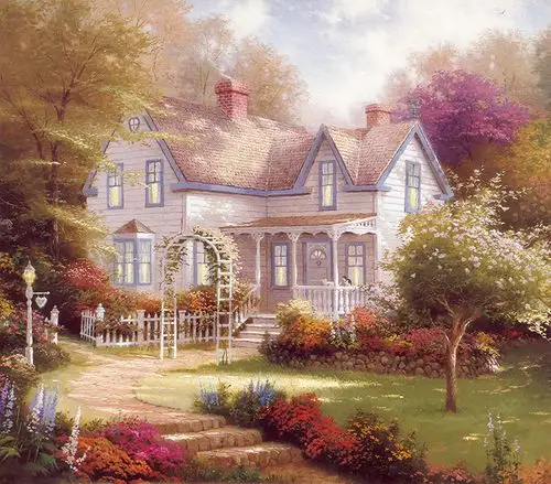 欧式别墅装饰画欧式田园风景画托马斯thomaskinkade高清油画