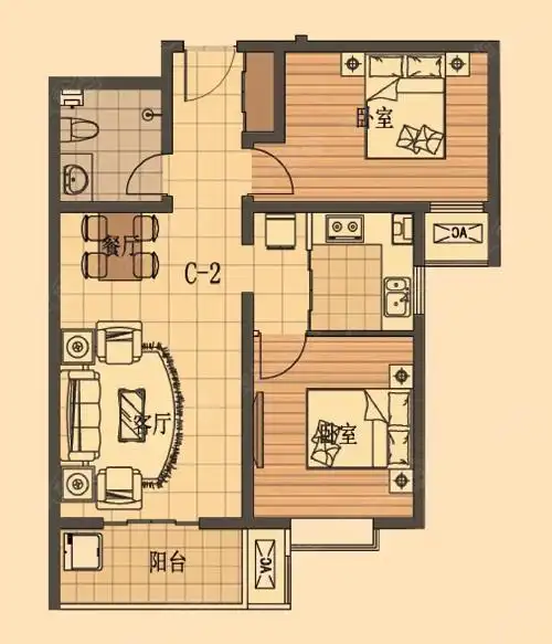 c2两室两厅一卫87.88平米户型