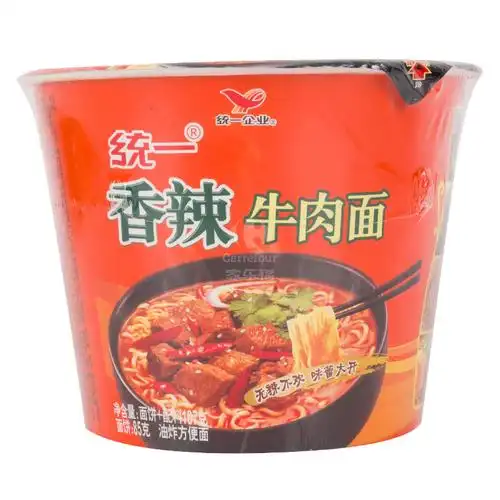 统一gs来一桶香辣牛肉面香辣味方便面汤面107g12桶装