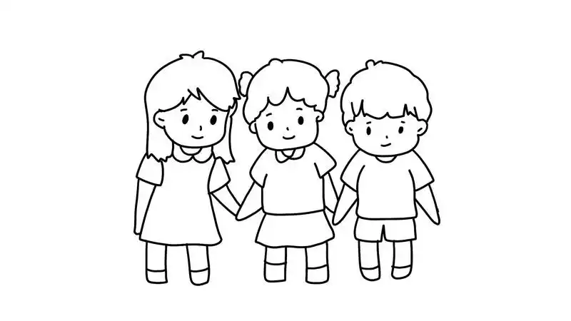 儿童手拉手简笔画画法