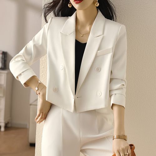 款西装外套女套装阔腿裤感高端小香风职业装气质女神范 单件白色西装