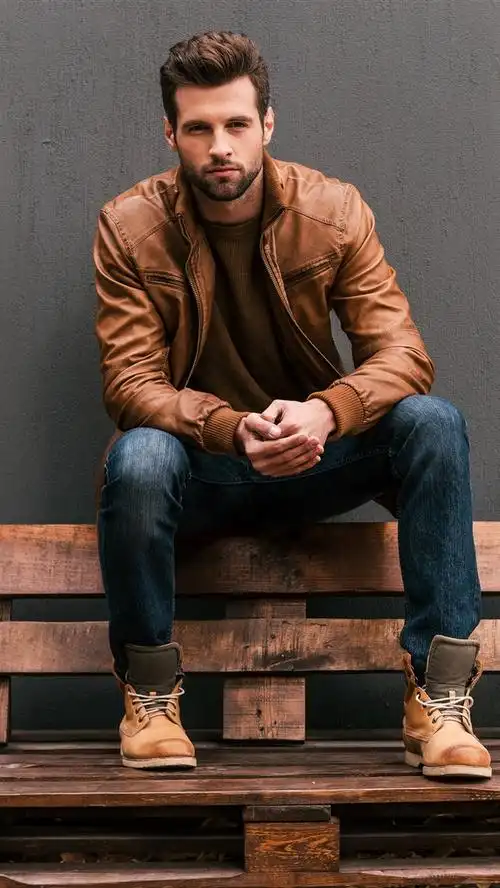 壁纸 男人,夹克,长凳,墙 5120x2880 uhd 5k 高清壁纸, 图片, 照片