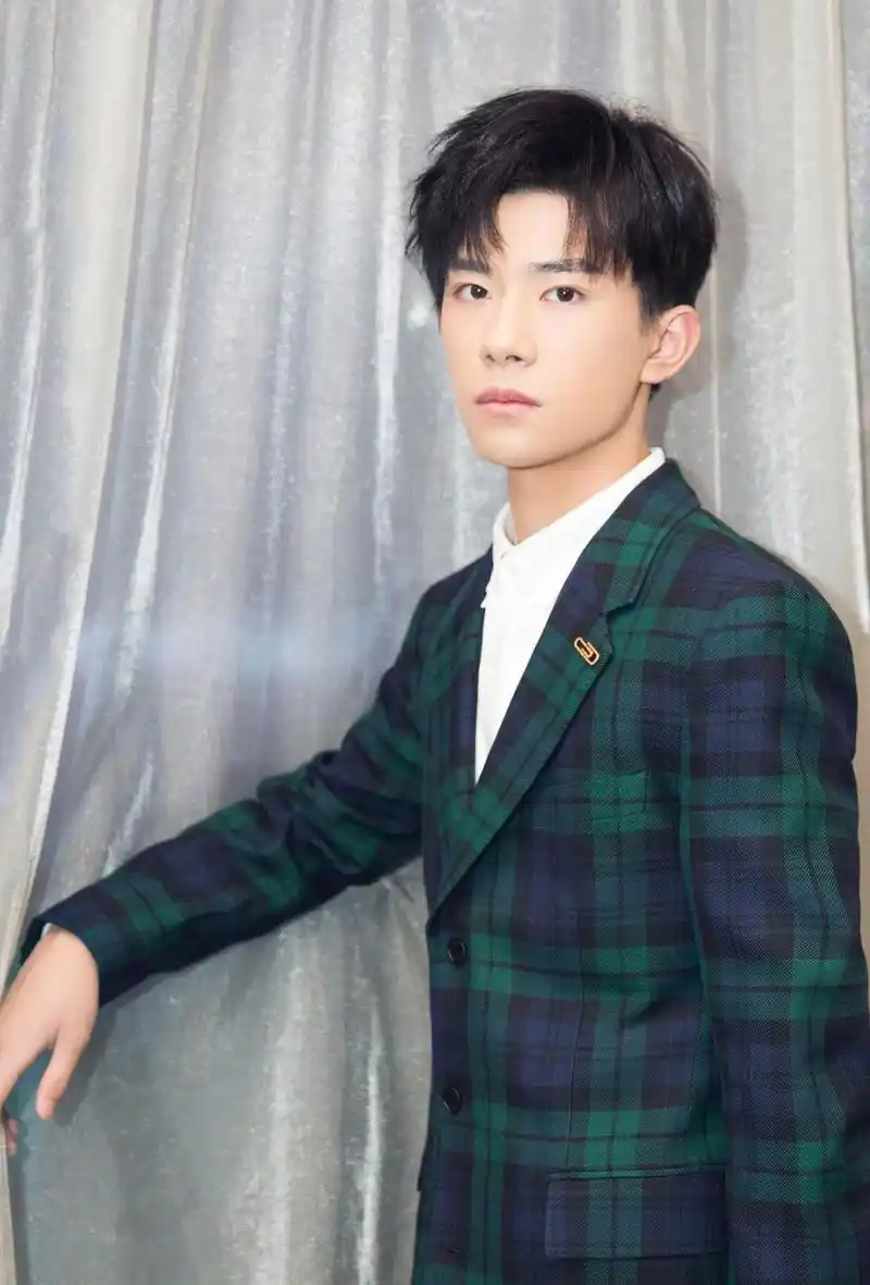 易烊千玺亮相2017微博之夜红毯格纹西装帅气